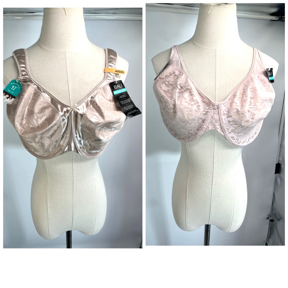 Bali Minimizer Bra Womens 40DD‎ Set of 2 Underwire Comfort Floral Beige New